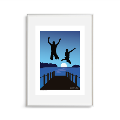 Two jumping off the pier